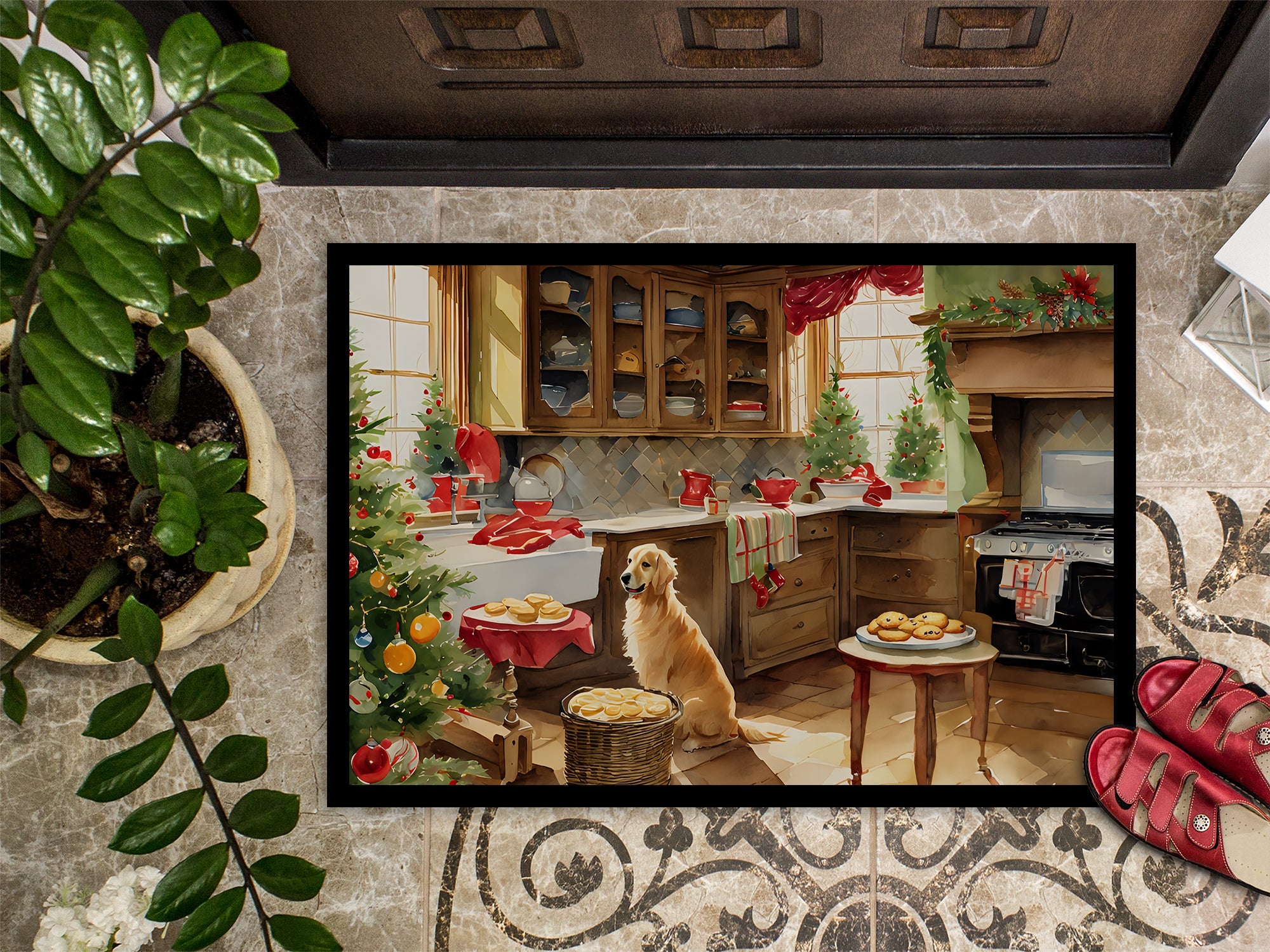 Golden Retriever Christmas Cookies Doormat Indoor Outdoor 18H X 27W Front Door Mat Rugs for Entryway, Non Slip Washable