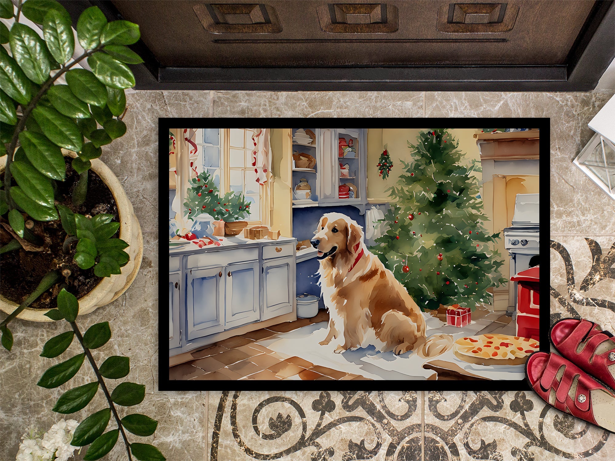 Golden Retriever Christmas Cookies Doormat Indoor Outdoor 24H X 36W Front Door Mat Rugs for Entryway, Non Slip Washable Low Pile,