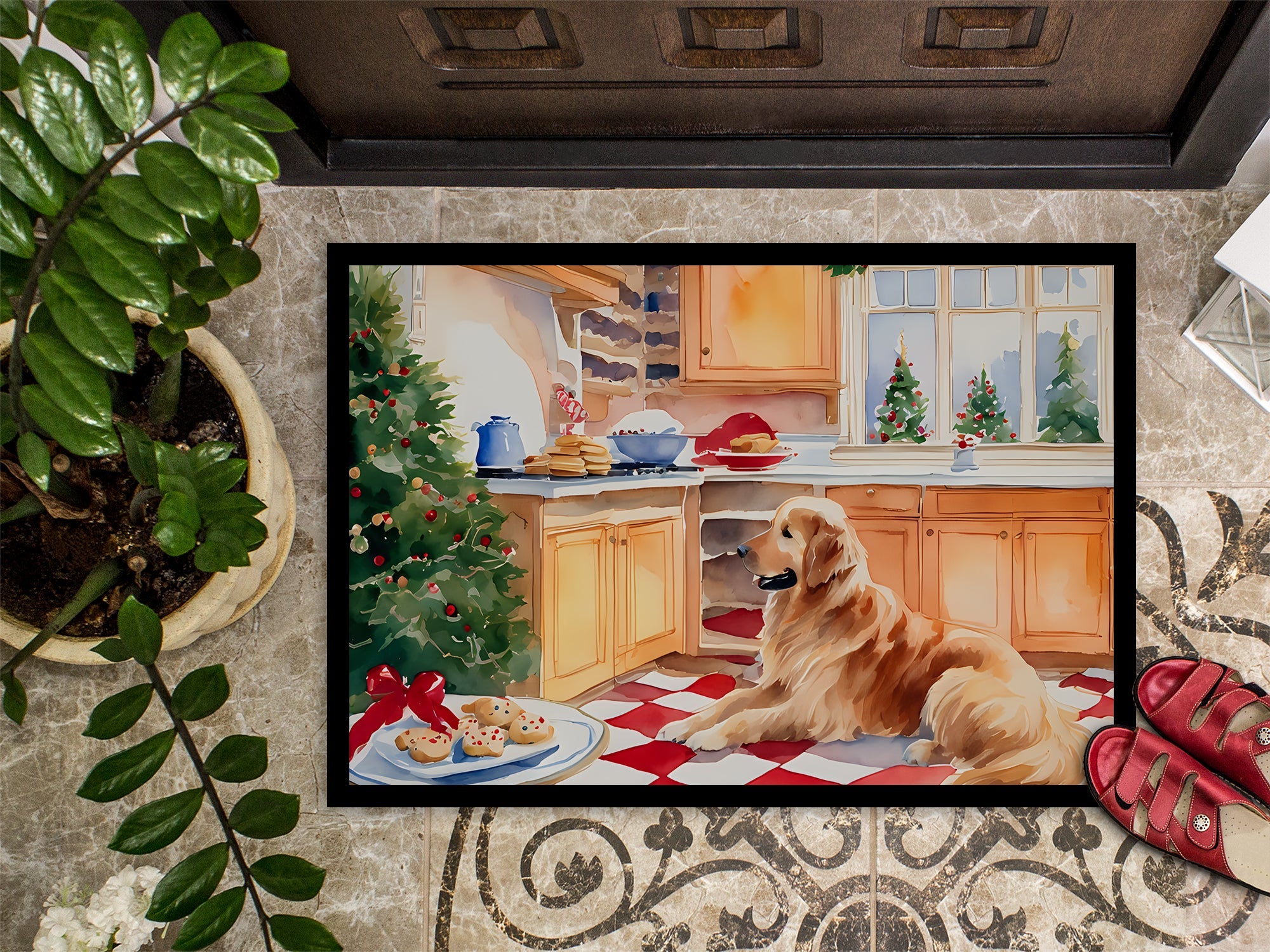 Golden Retriever Christmas Cookies Doormat Indoor Outdoor 24H X 36W Front Door Mat Rugs for Entryway, Non Slip Washable Low Pile,