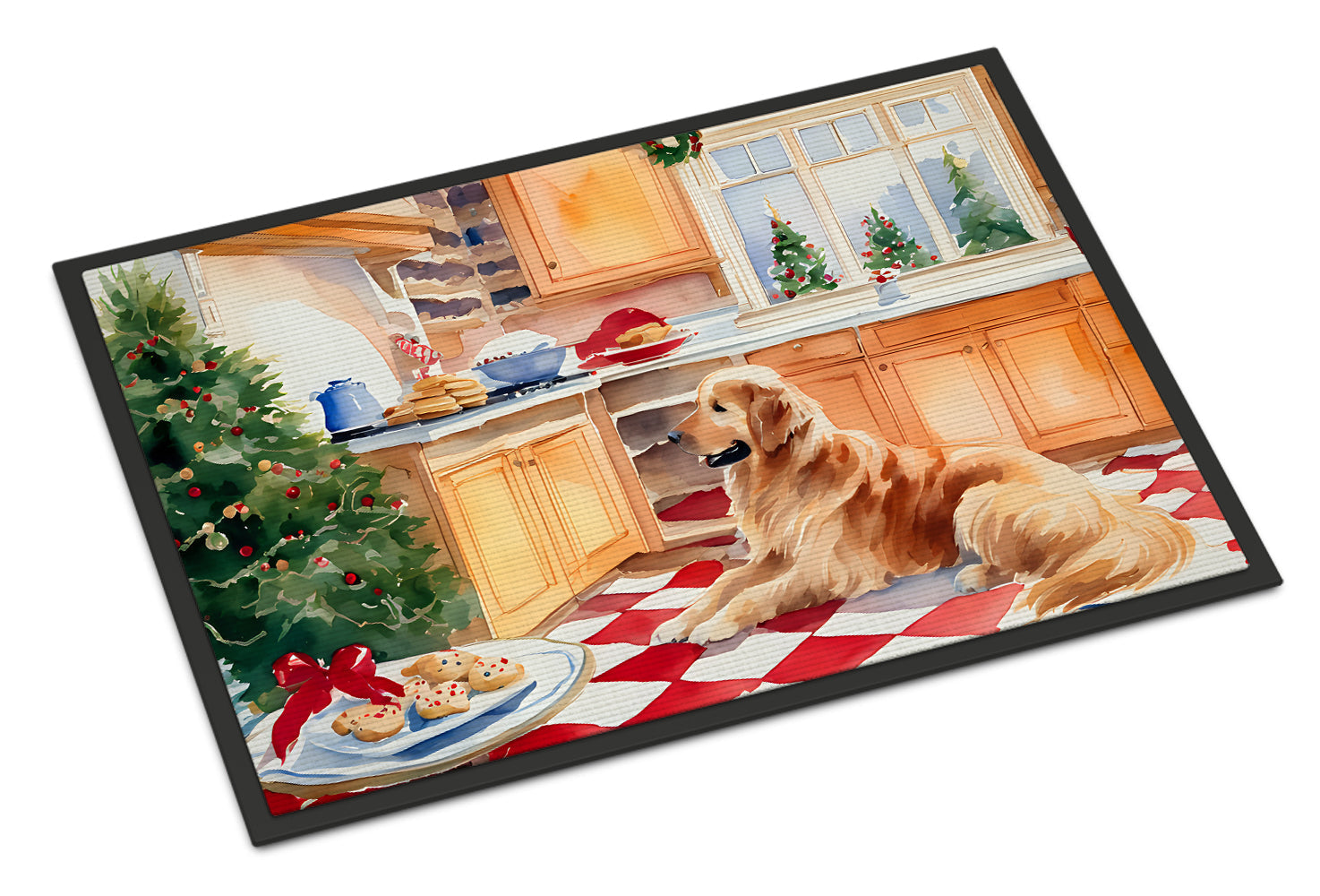 Golden Retriever Christmas Cookies Doormat Indoor Outdoor 18H X 27W Front Door Mat Rugs for Entryway, Non Slip Washable