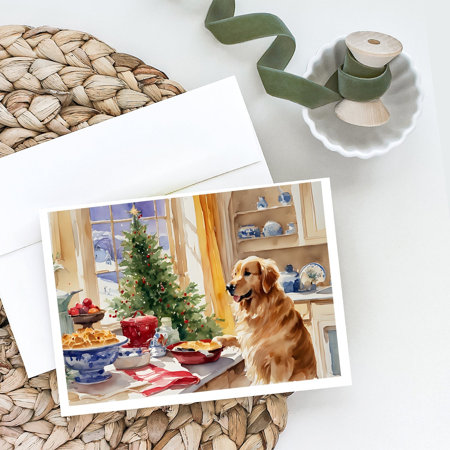 Golden Retriever Christmas Cookies Greeting Cards Pack of 8 Blank Cards with Envelopes Whimsical A7 Size 5x7