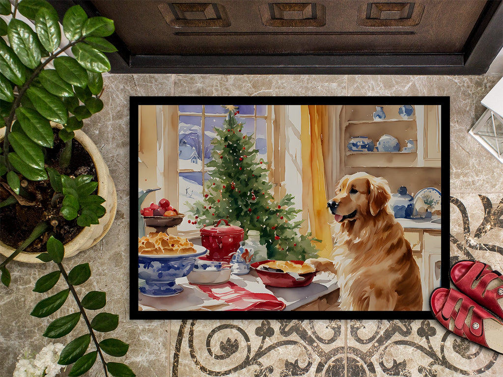 Golden Retriever Christmas Cookies Doormat Indoor Outdoor 18H X 27W Front Door Mat Rugs for Entryway, Non Slip Washable