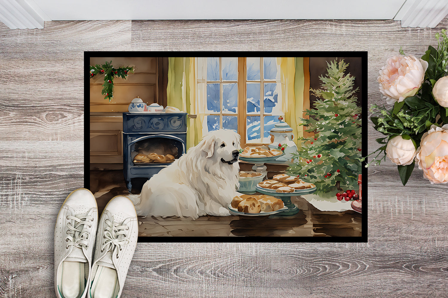 Great Pyrenees Christmas Cookies Doormat Indoor Outdoor 24H X 36W Front Door Mat Rugs for Entryway, Non Slip Washable Low Pile,