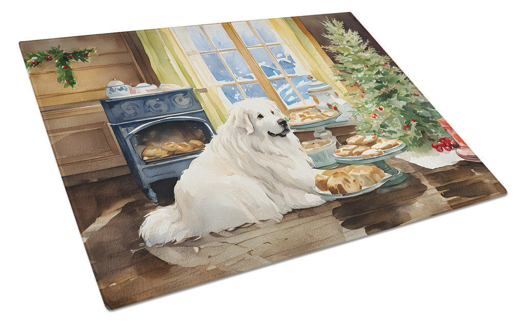 Great Pyrenees Christmas Cookies Cutting Board Tempered Glass Kitchen Cutting Surface, Heat Resistant Chopping, Non-Slip Feet, Food Prep & Serving