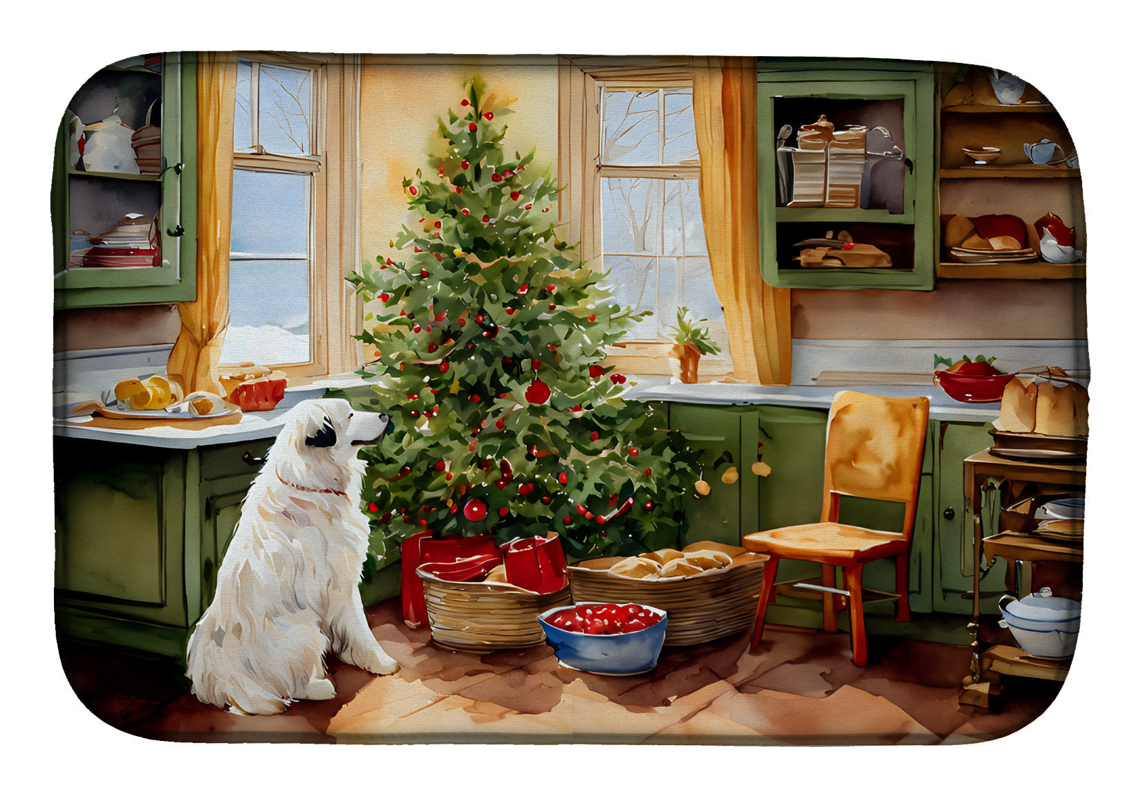 Great Pyrenees Christmas Cookies Dish Drying Mat Absorbent Dish Drying Mat Pad for Kitchen Counter Dish Drainer Mat for Countertop, 14 x 21", Multicolor