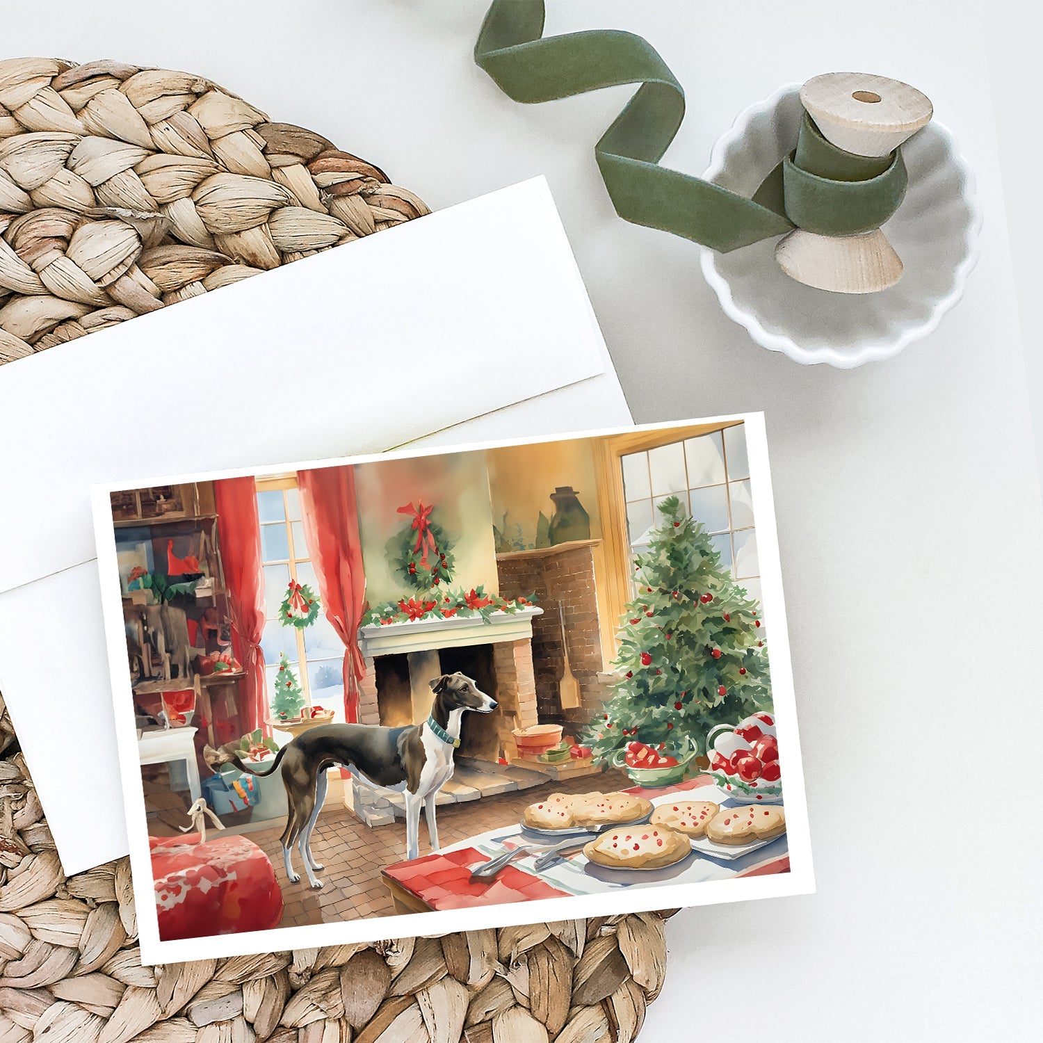 Greyhound Christmas Cookies Greeting Cards Pack of 8 Blank Cards with Envelopes Whimsical A7 Size 5x7