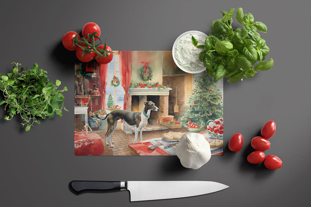 Greyhound Christmas Cookies Cutting Board Tempered Glass Kitchen Cutting Surface, Heat Resistant Chopping, Non-Slip Feet, Food Prep & Serving