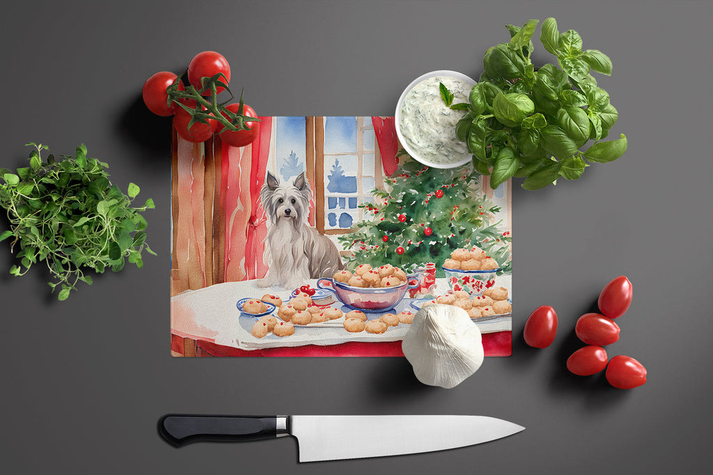Chinese Crested Christmas Cookies Cutting Board Tempered Glass Kitchen Cutting Surface, Heat Resistant Chopping, Non-Slip Feet, Food Prep & Serving