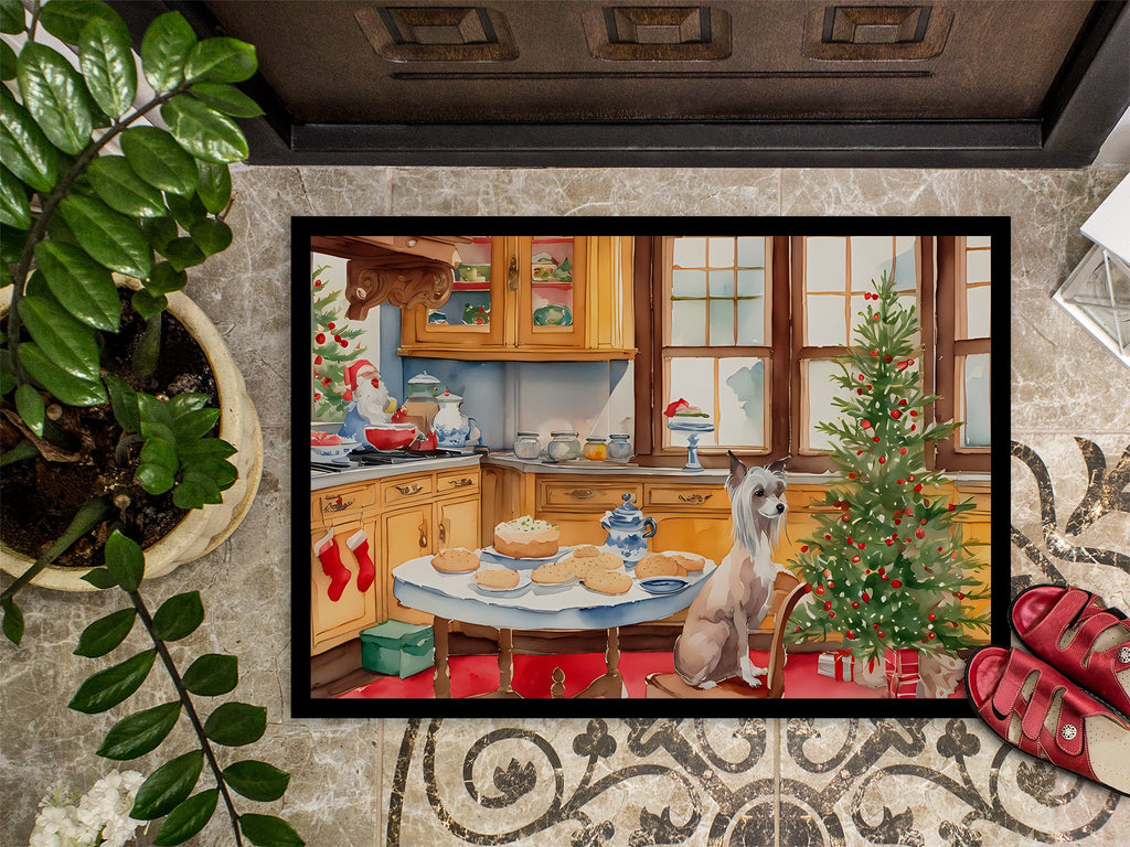 Chinese Crested Christmas Cookies Doormat Indoor Outdoor 18H X 27W Front Door Mat Rugs for Entryway, Non Slip Washable