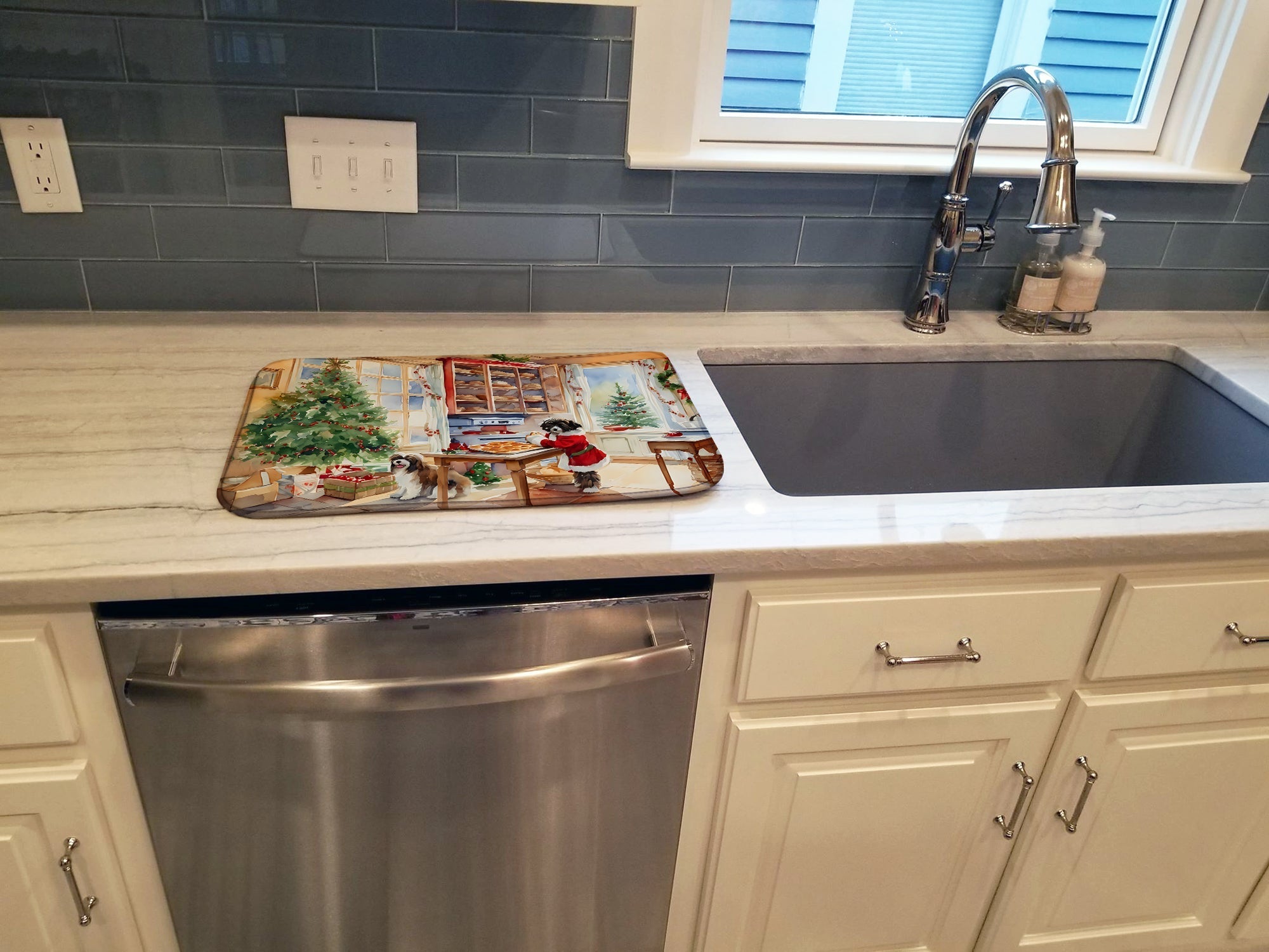 Havanese Christmas Cookies Dish Drying Mat Absorbent Dish Drying Mat Pad for Kitchen Counter Dish Drainer Mat for Countertop, 14 x 21", Multicolor