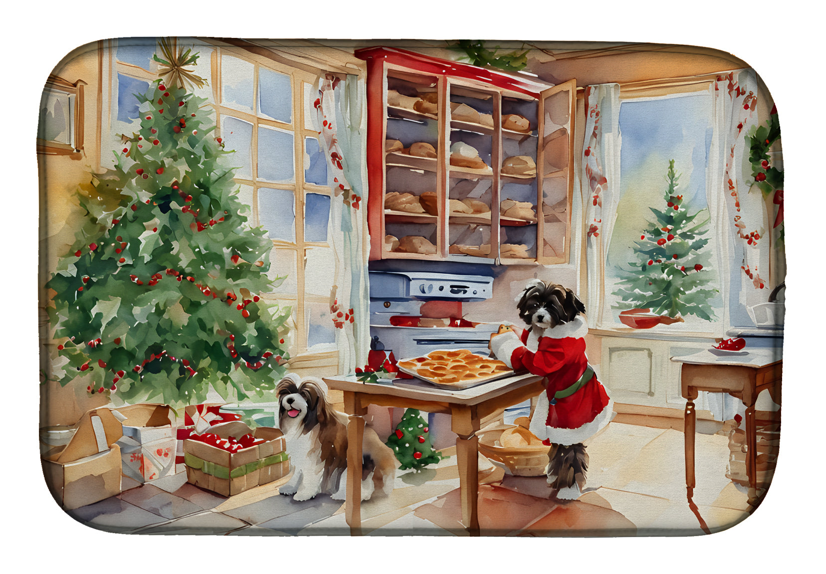Havanese Christmas Cookies Dish Drying Mat Absorbent Dish Drying Mat Pad for Kitchen Counter Dish Drainer Mat for Countertop, 14 x 21", Multicolor