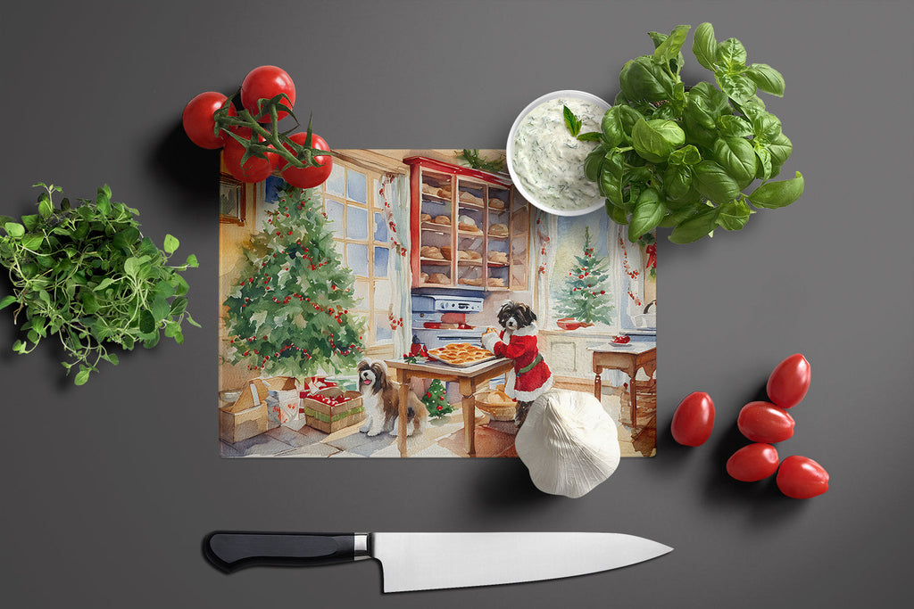 Havanese Christmas Cookies Cutting Board Tempered Glass Kitchen Cutting Surface, Heat Resistant Chopping, Non-Slip Feet, Food Prep & Serving