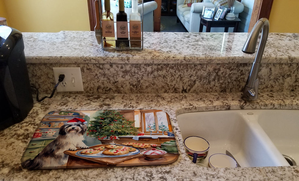 Havanese Christmas Cookies Dish Drying Mat Absorbent Dish Drying Mat Pad for Kitchen Counter Dish Drainer Mat for Countertop, 14 x 21", Multicolor