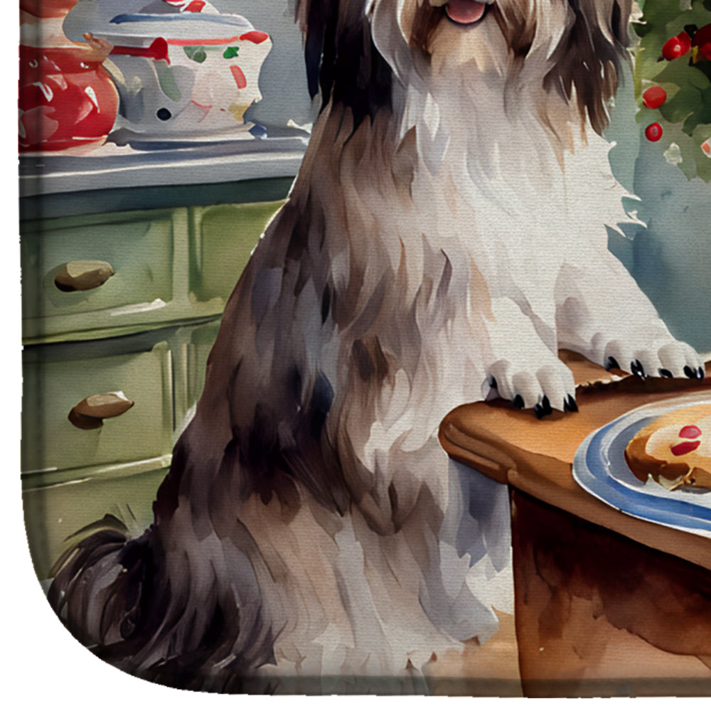 Havanese Christmas Cookies Dish Drying Mat Absorbent Dish Drying Mat Pad for Kitchen Counter Dish Drainer Mat for Countertop, 14 x 21", Multicolor