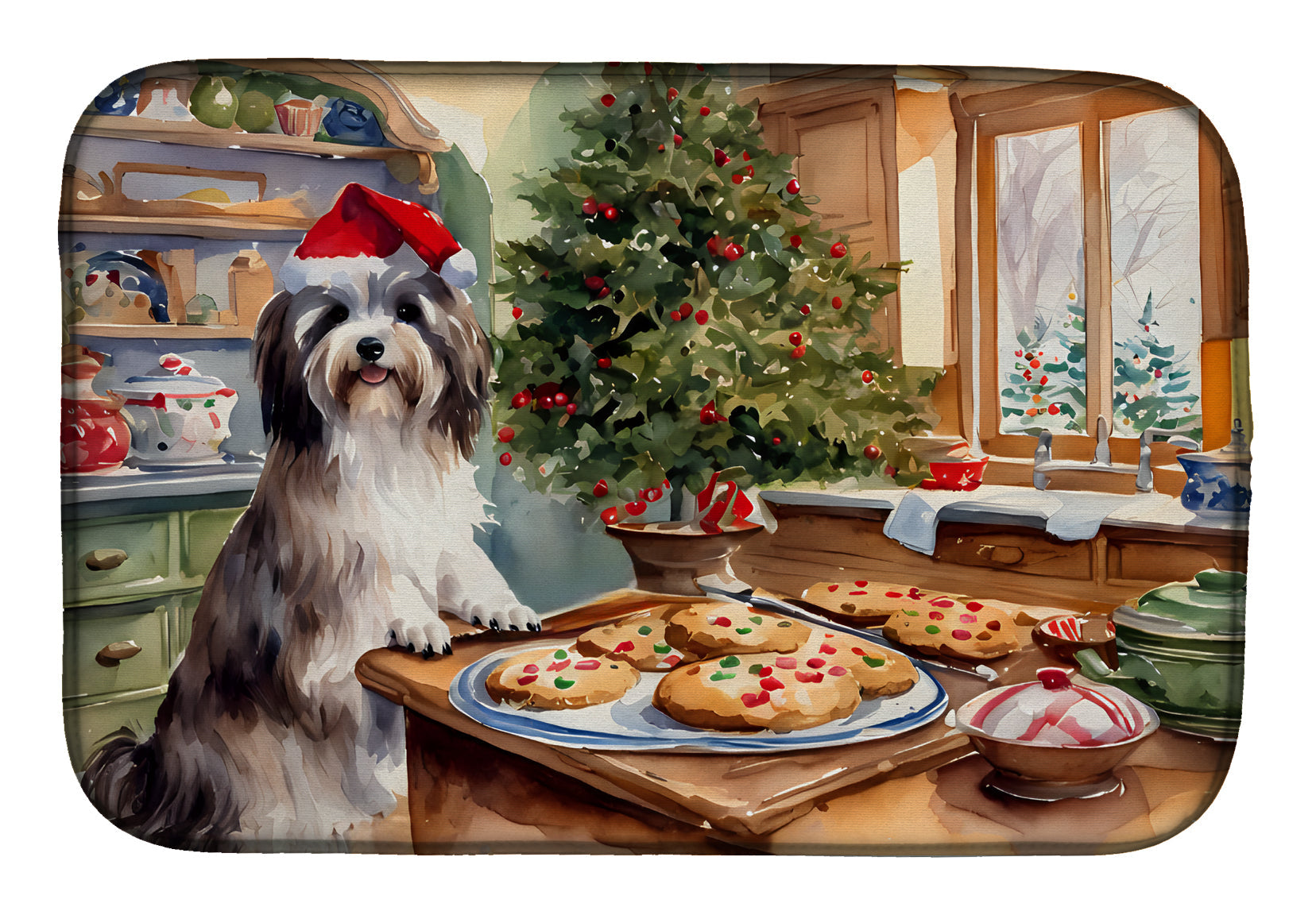 Havanese Christmas Cookies Dish Drying Mat Absorbent Dish Drying Mat Pad for Kitchen Counter Dish Drainer Mat for Countertop, 14 x 21", Multicolor