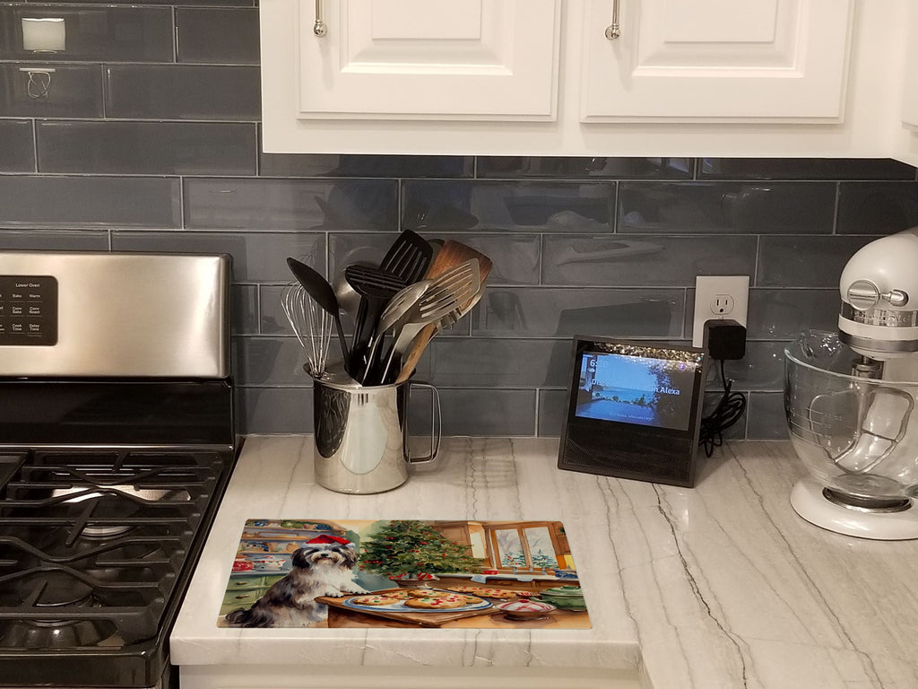 Havanese Christmas Cookies Cutting Board Tempered Glass Kitchen Cutting Surface, Heat Resistant Chopping, Non-Slip Feet, Food Prep & Serving