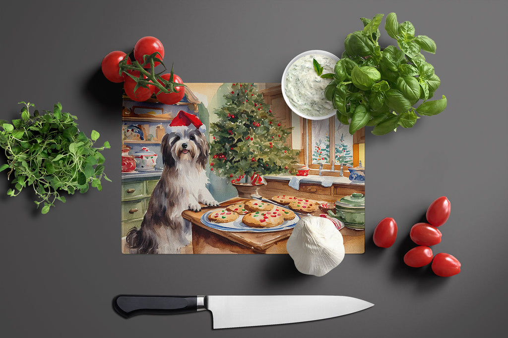 Havanese Christmas Cookies Cutting Board Tempered Glass Kitchen Cutting Surface, Heat Resistant Chopping, Non-Slip Feet, Food Prep & Serving