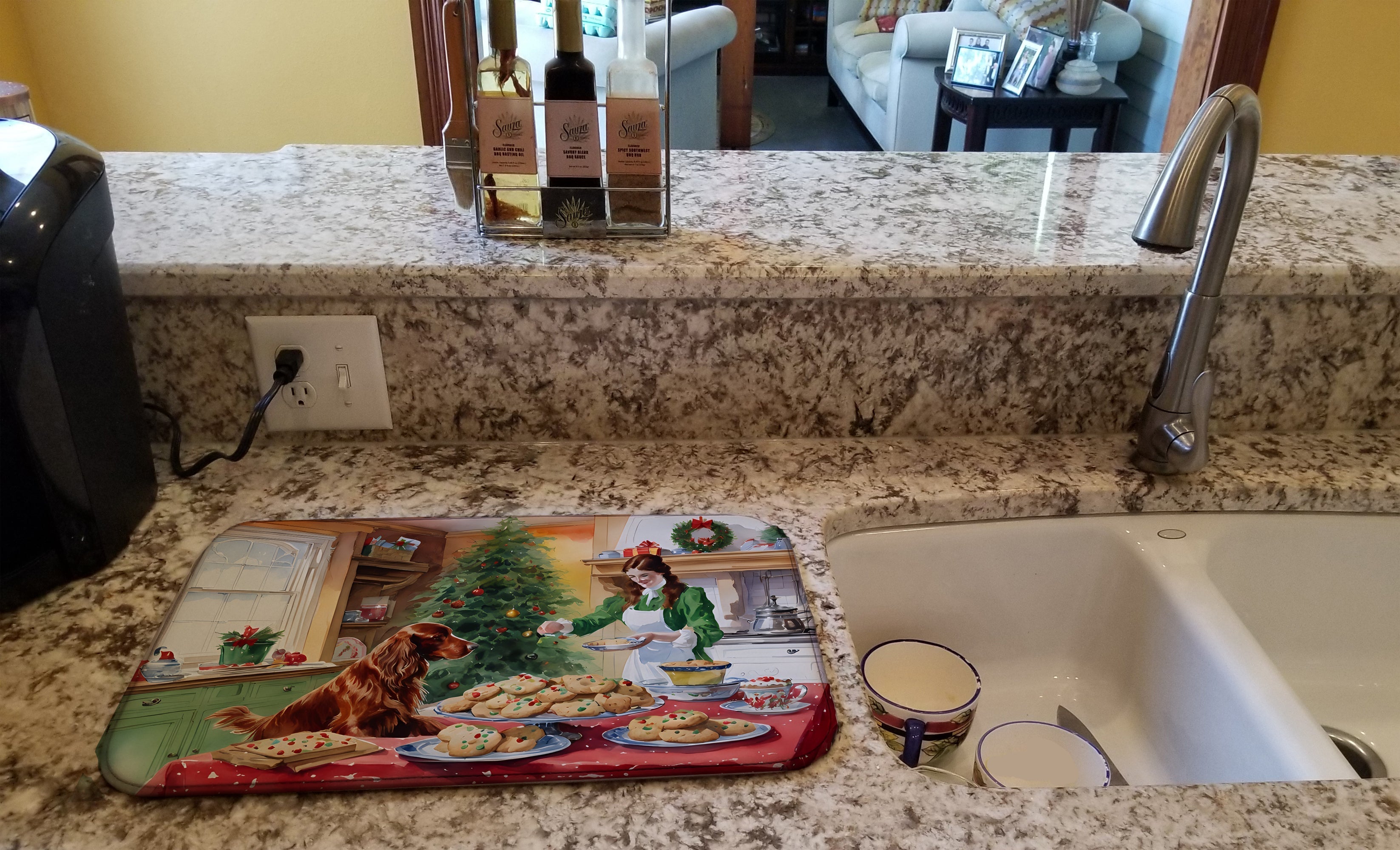 Irish Setter Christmas Cookies Dish Drying Mat Absorbent Dish Drying Mat Pad for Kitchen Counter Dish Drainer Mat for Countertop, 14 x 21", Multicolor