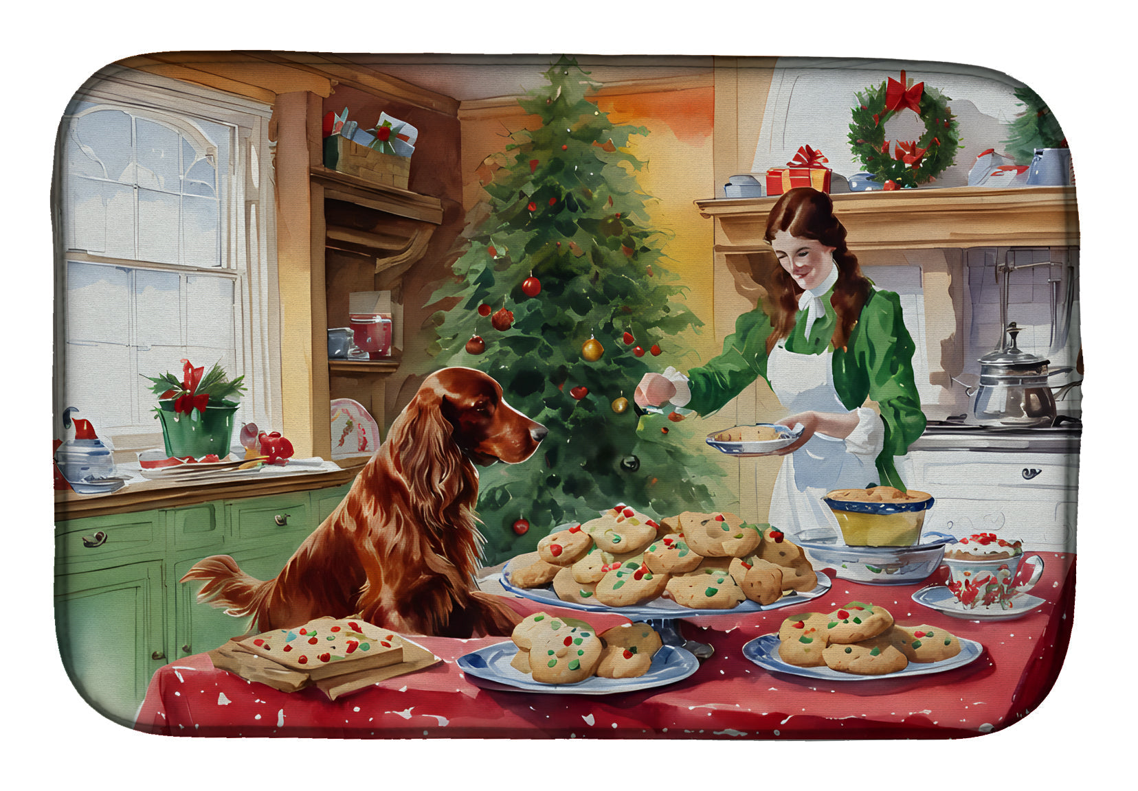 Irish Setter Christmas Cookies Dish Drying Mat Absorbent Dish Drying Mat Pad for Kitchen Counter Dish Drainer Mat for Countertop, 14 x 21", Multicolor