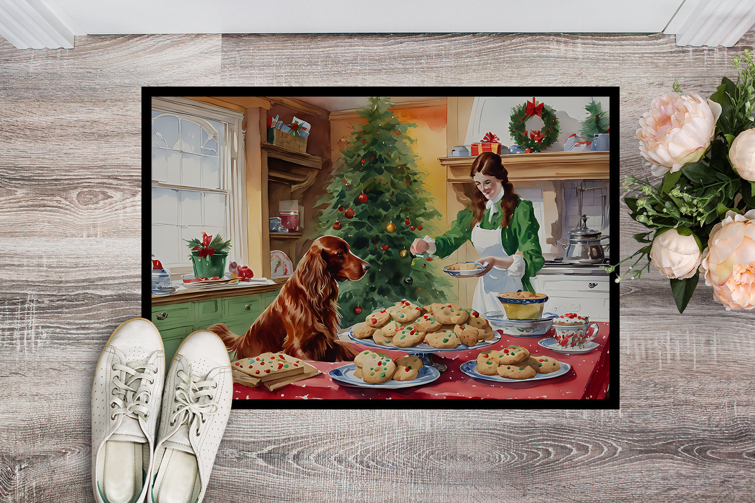 Irish Setter Christmas Cookies Doormat Indoor Outdoor 24H X 36W Front Door Mat Rugs for Entryway, Non Slip Washable Low Pile,