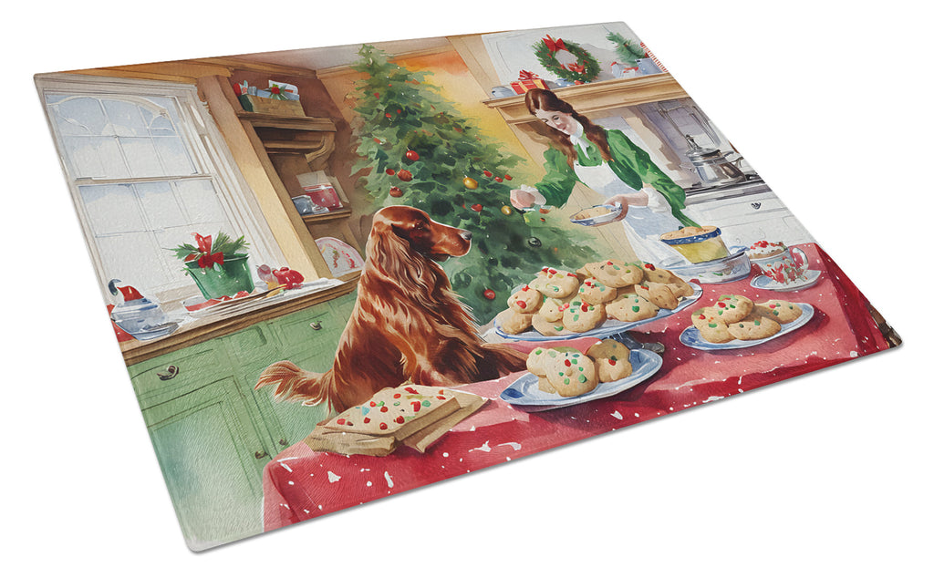 Irish Setter Christmas Cookies Cutting Board Tempered Glass Kitchen Cutting Surface, Heat Resistant Chopping, Non-Slip Feet, Food Prep & Serving