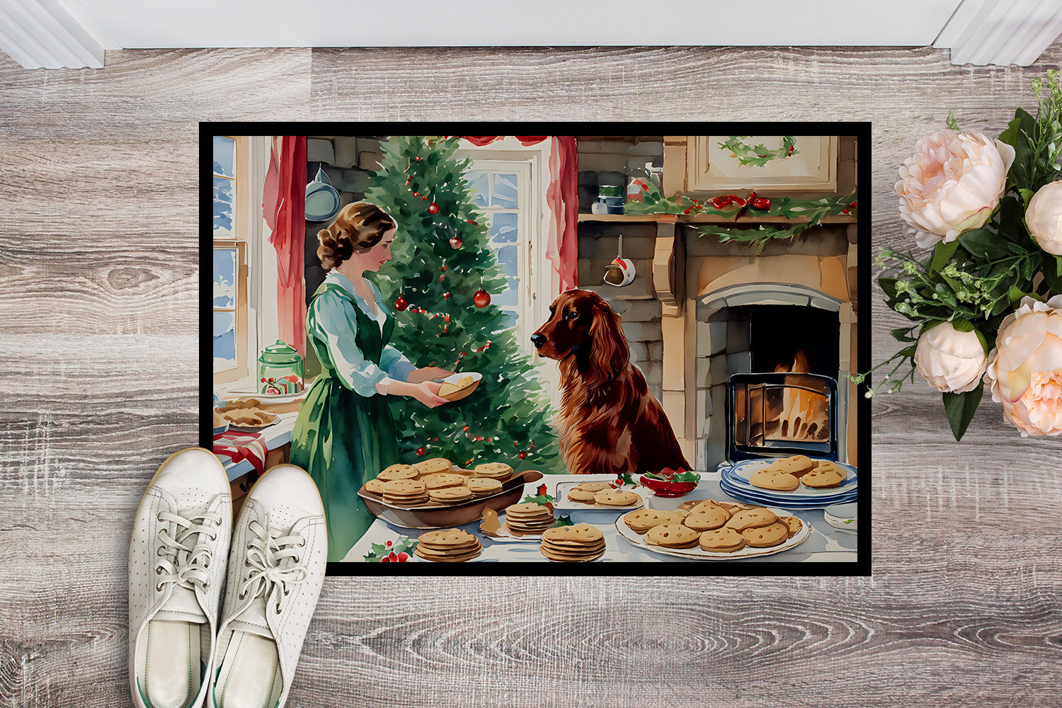 Irish Setter Christmas Cookies Doormat Indoor Outdoor 24H X 36W Front Door Mat Rugs for Entryway, Non Slip Washable Low Pile,