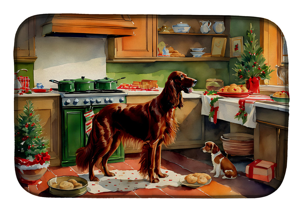 Irish Setter Christmas Cookies Dish Drying Mat Absorbent Dish Drying Mat Pad for Kitchen Counter Dish Drainer Mat for Countertop, 14 x 21", Multicolor