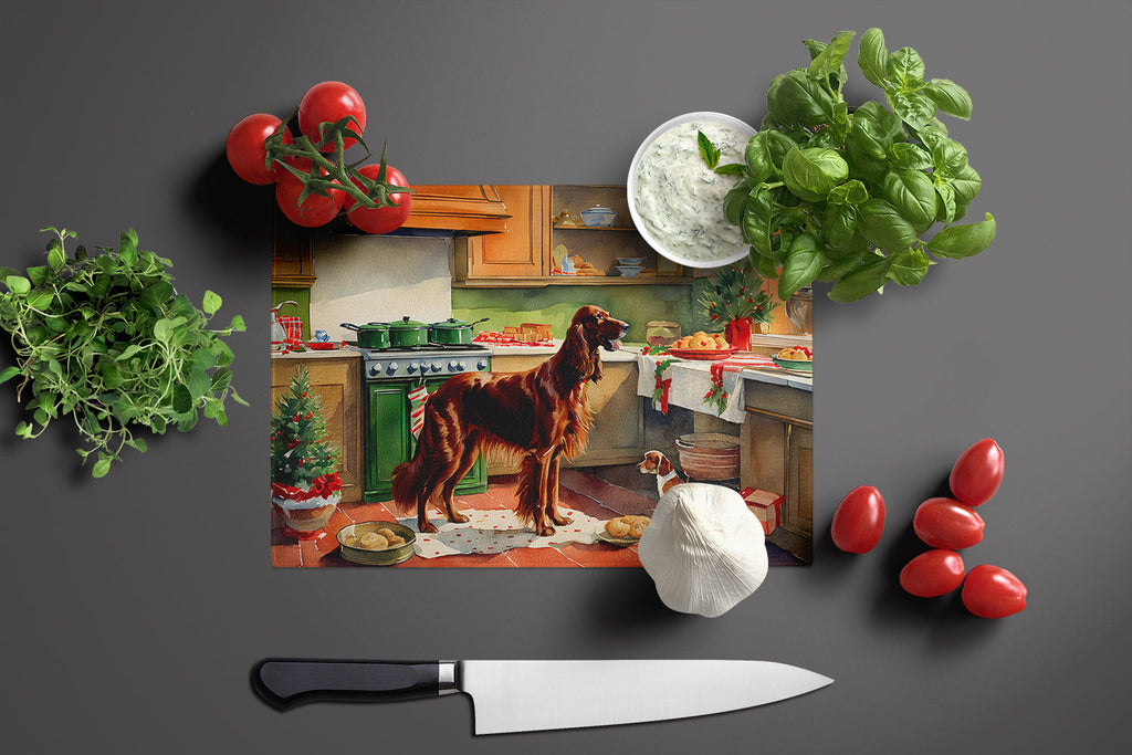 Irish Setter Christmas Cookies Cutting Board Tempered Glass Kitchen Cutting Surface, Heat Resistant Chopping, Non-Slip Feet, Food Prep & Serving