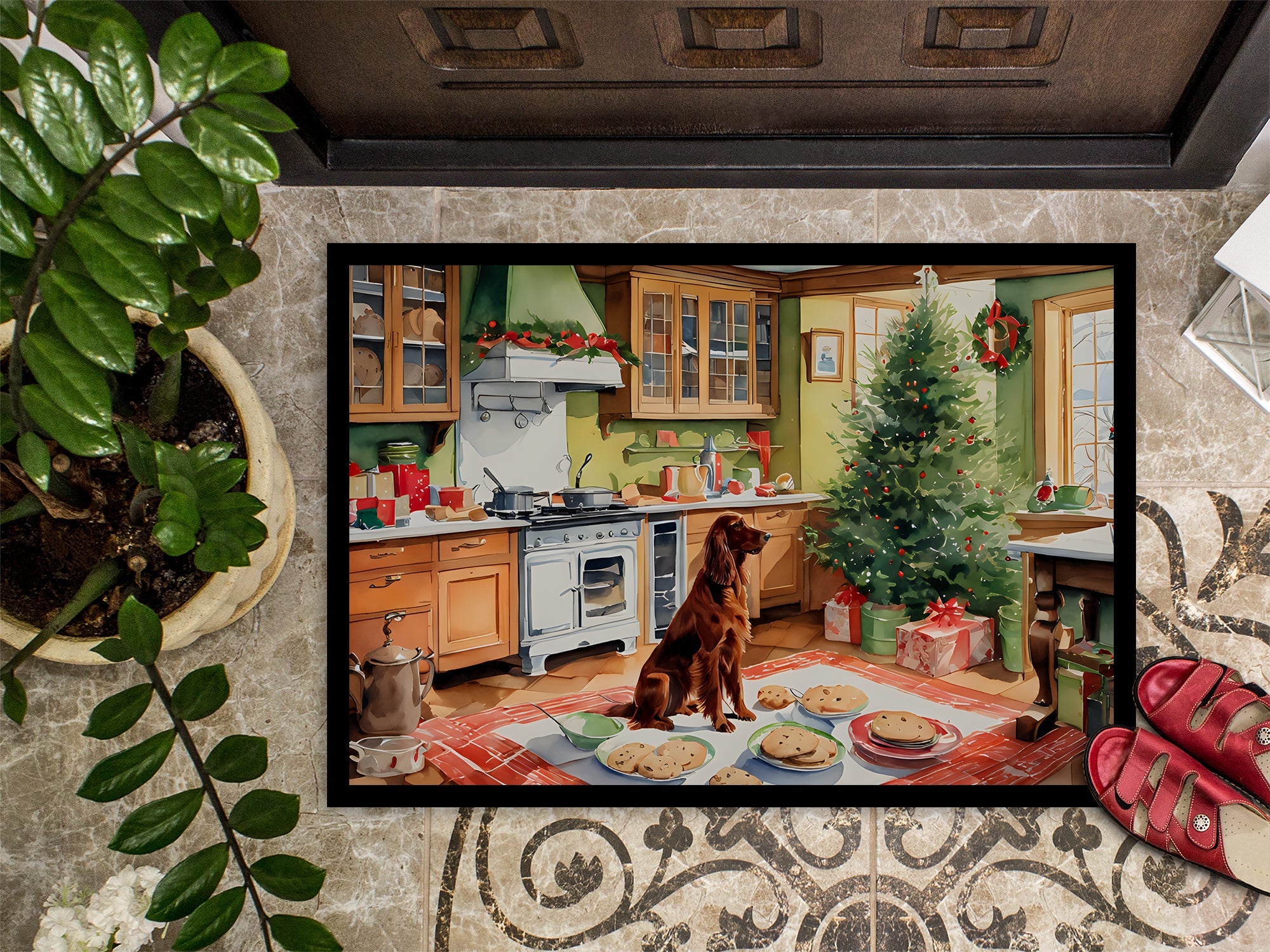 Irish Setter Christmas Cookies Doormat Indoor Outdoor 18H X 27W Front Door Mat Rugs for Entryway, Non Slip Washable