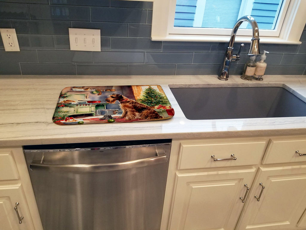 Irish Terrier Christmas Cookies Dish Drying Mat Absorbent Dish Drying Mat Pad for Kitchen Counter Dish Drainer Mat for Countertop, 14 x 21", Multicolor