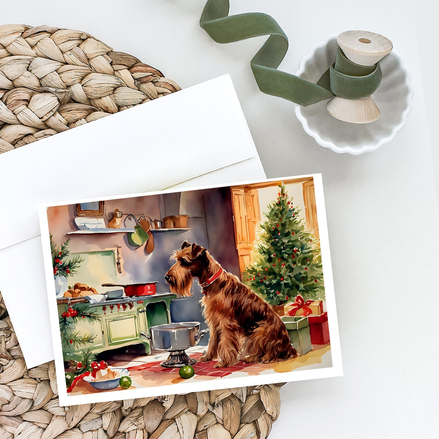Irish Terrier Christmas Cookies Greeting Cards Pack of 8 Blank Cards with Envelopes Whimsical A7 Size 5x7