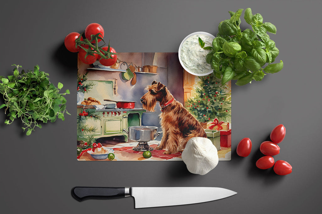 Irish Terrier Christmas Cookies Cutting Board Tempered Glass Kitchen Cutting Surface, Heat Resistant Chopping, Non-Slip Feet, Food Prep & Serving