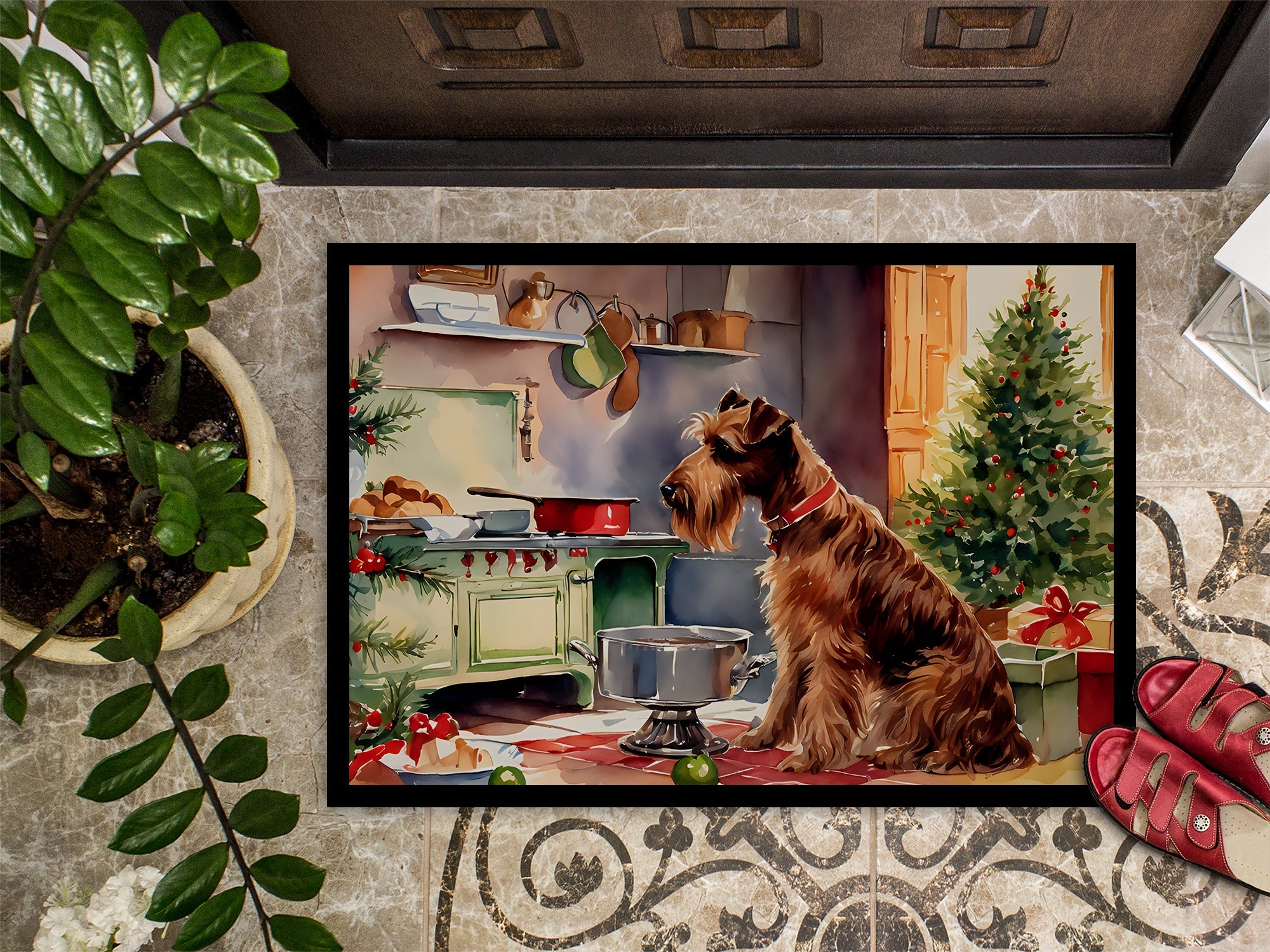 Irish Terrier Christmas Cookies Doormat Indoor Outdoor 18H X 27W Front Door Mat Rugs for Entryway, Non Slip Washable