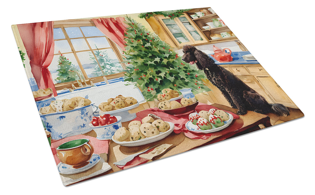 Irish Water Spaniel Christmas Cookies Cutting Board Tempered Glass Kitchen Cutting Surface, Heat Resistant Chopping, Non-Slip Feet, Food Prep & Serving