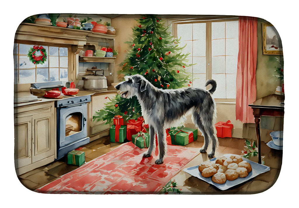 Irish Wolfhound Christmas Cookies Dish Drying Mat Absorbent Dish Drying Mat Pad for Kitchen Counter Dish Drainer Mat for Countertop, 14 x 21", Multicolor