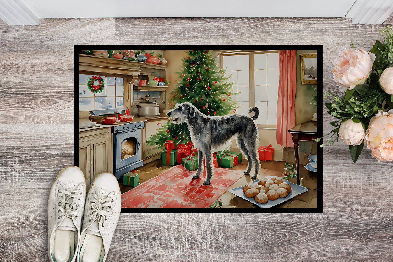 Irish Wolfhound Christmas Cookies Doormat Indoor Outdoor 24H X 36W Front Door Mat Rugs for Entryway, Non Slip Washable Low Pile,