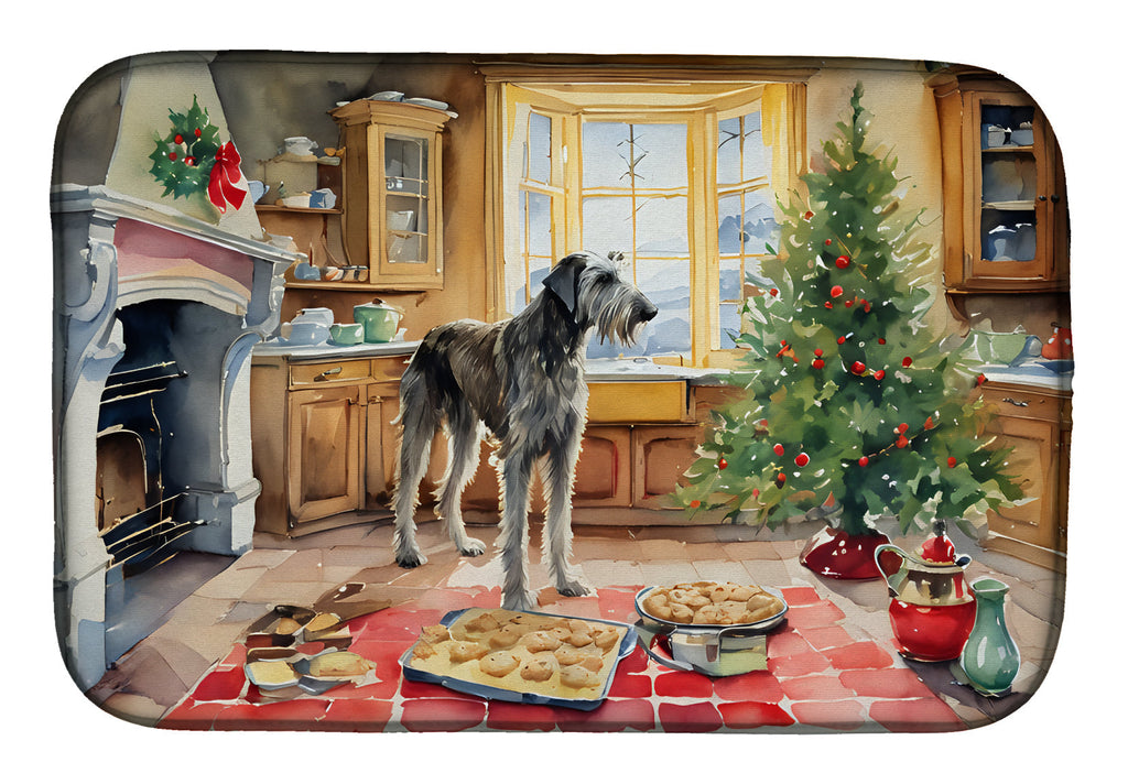 Irish Wolfhound Christmas Cookies Dish Drying Mat Absorbent Dish Drying Mat Pad for Kitchen Counter Dish Drainer Mat for Countertop, 14 x 21", Multicolor