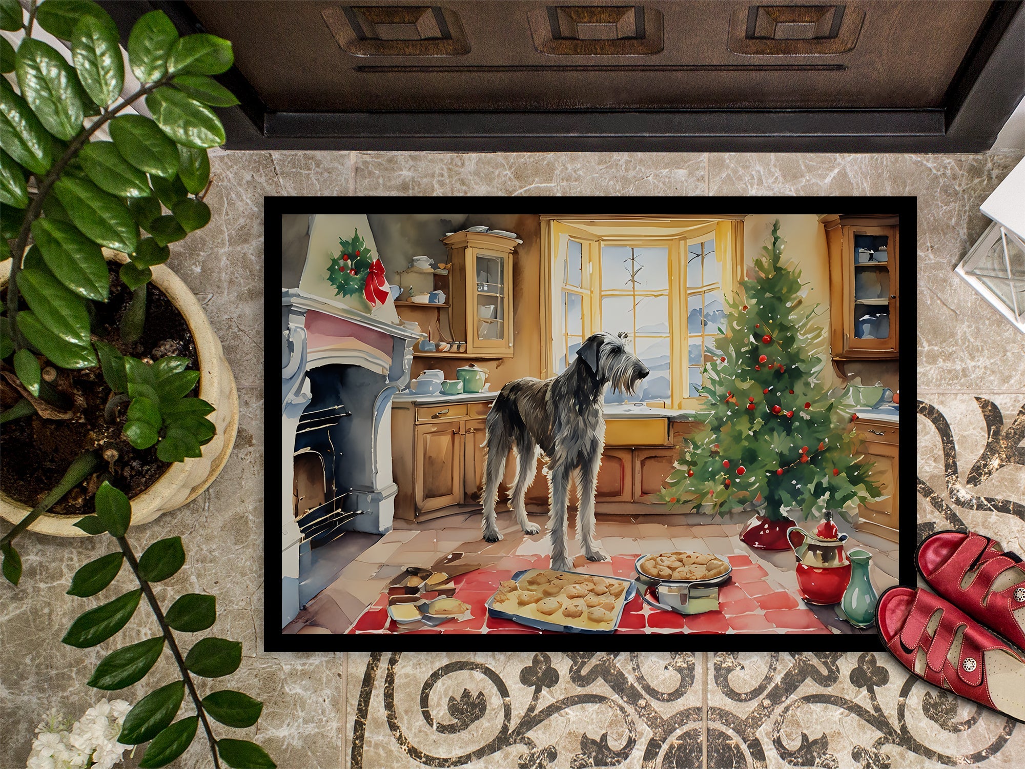 Irish Wolfhound Christmas Cookies Doormat Indoor Outdoor 24H X 36W Front Door Mat Rugs for Entryway, Non Slip Washable Low Pile,