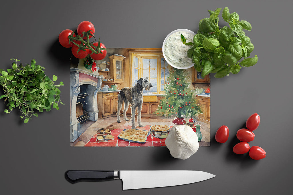 Irish Wolfhound Christmas Cookies Cutting Board Tempered Glass Kitchen Cutting Surface, Heat Resistant Chopping, Non-Slip Feet, Food Prep & Serving