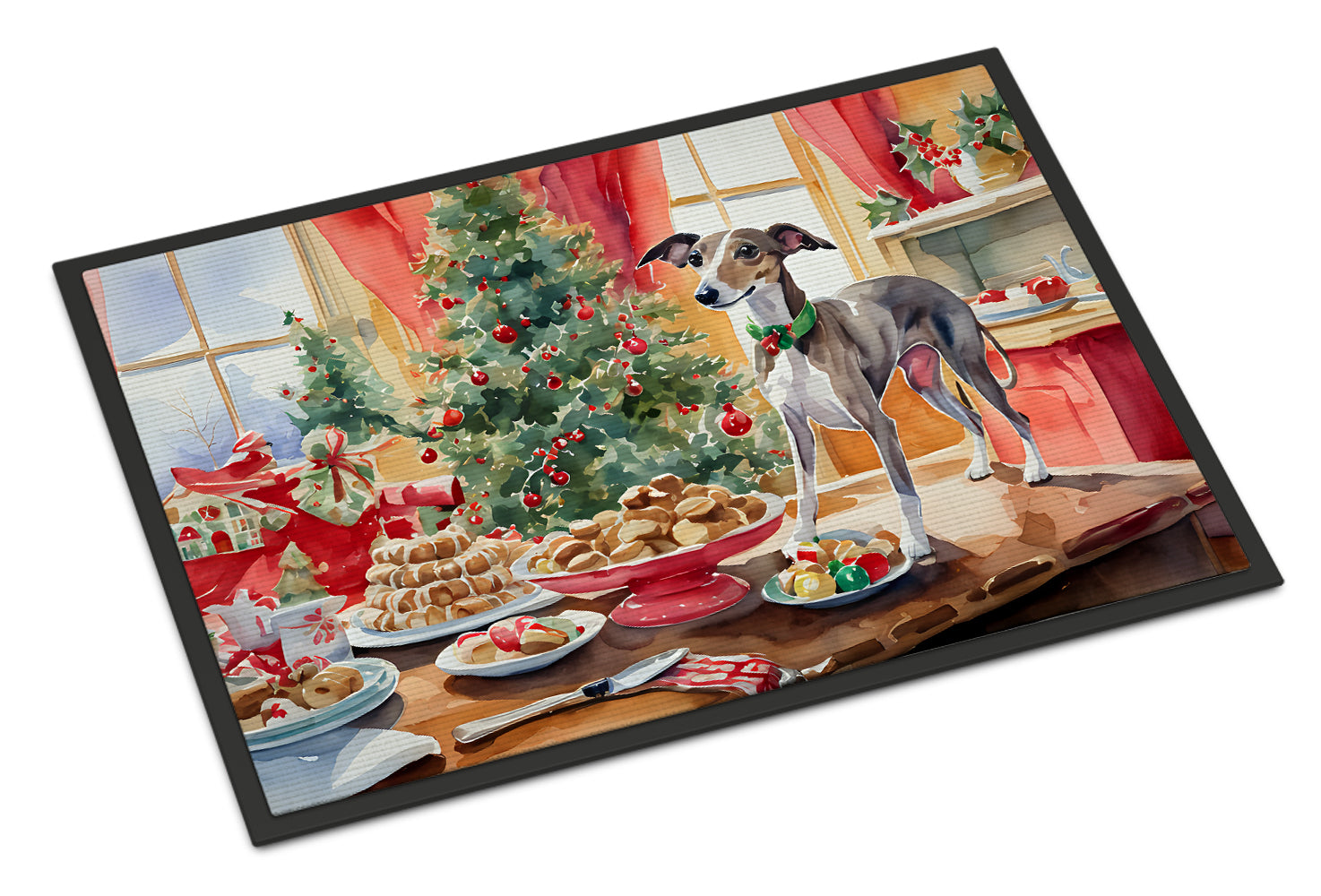 Italian Greyhound Christmas Cookies Doormat Indoor Outdoor 24H X 36W Front Door Mat Rugs for Entryway, Non Slip Washable Low Pile,