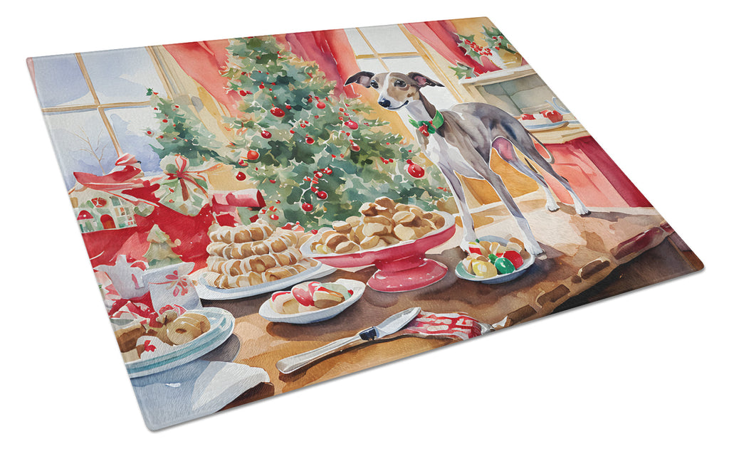 Italian Greyhound Christmas Cookies Cutting Board Tempered Glass Kitchen Cutting Surface, Heat Resistant Chopping, Non-Slip Feet, Food Prep & Serving