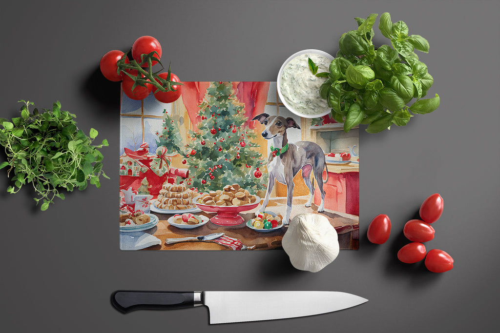 Italian Greyhound Christmas Cookies Cutting Board Tempered Glass Kitchen Cutting Surface, Heat Resistant Chopping, Non-Slip Feet, Food Prep & Serving