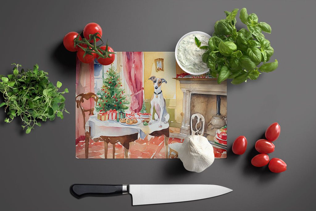 Italian Greyhound Christmas Cookies Cutting Board Tempered Glass Kitchen Cutting Surface, Heat Resistant Chopping, Non-Slip Feet, Food Prep & Serving