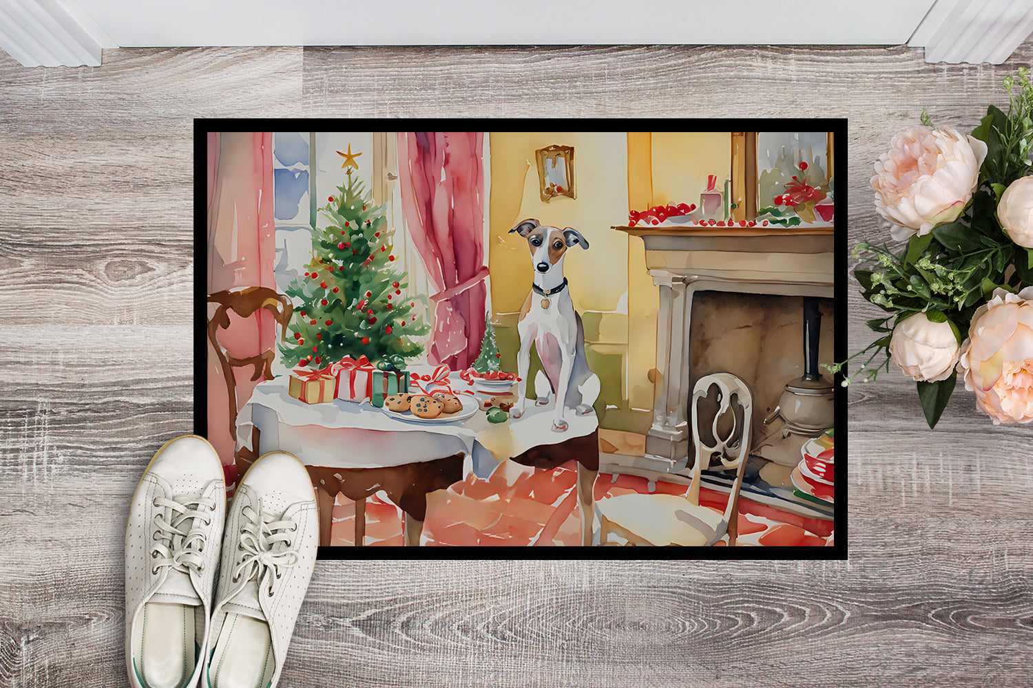 Italian Greyhound Christmas Cookies Doormat Indoor Outdoor 18H X 27W Front Door Mat Rugs for Entryway, Non Slip Washable