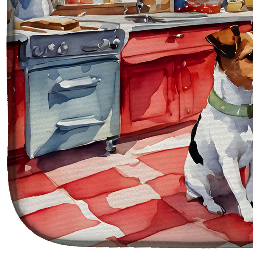 Jack Russell Terrier Christmas Cookies Dish Drying Mat Absorbent Dish Drying Mat Pad for Kitchen Counter Dish Drainer Mat for Countertop, 14 x 21", Multicolor