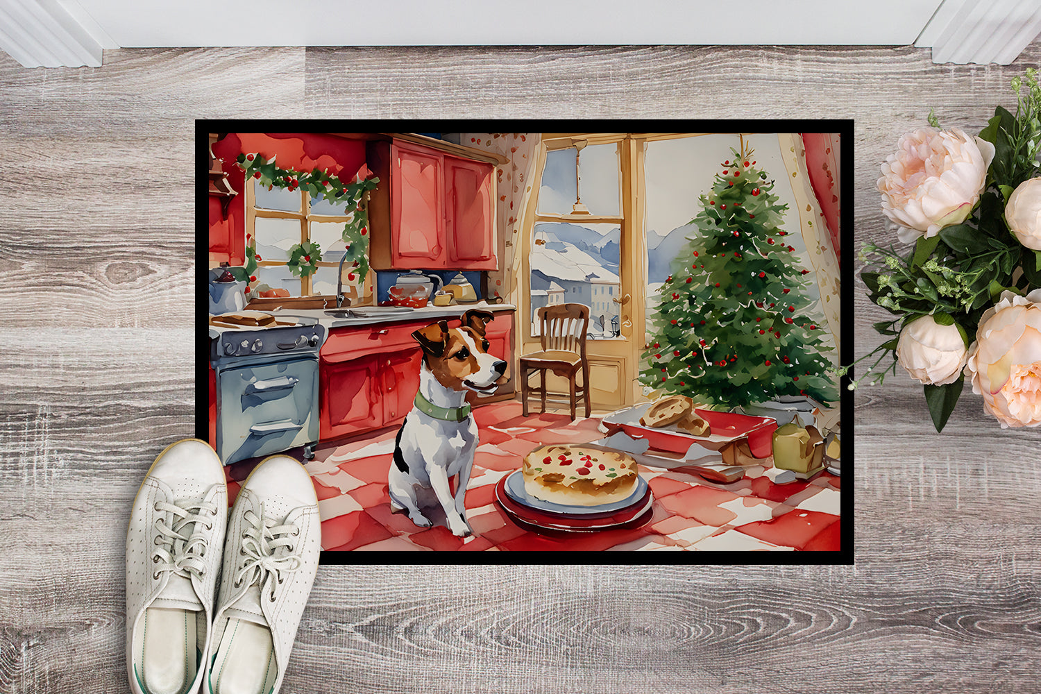 Jack Russell Terrier Christmas Cookies Doormat Indoor Outdoor 24H X 36W Front Door Mat Rugs for Entryway, Non Slip Washable Low Pile,