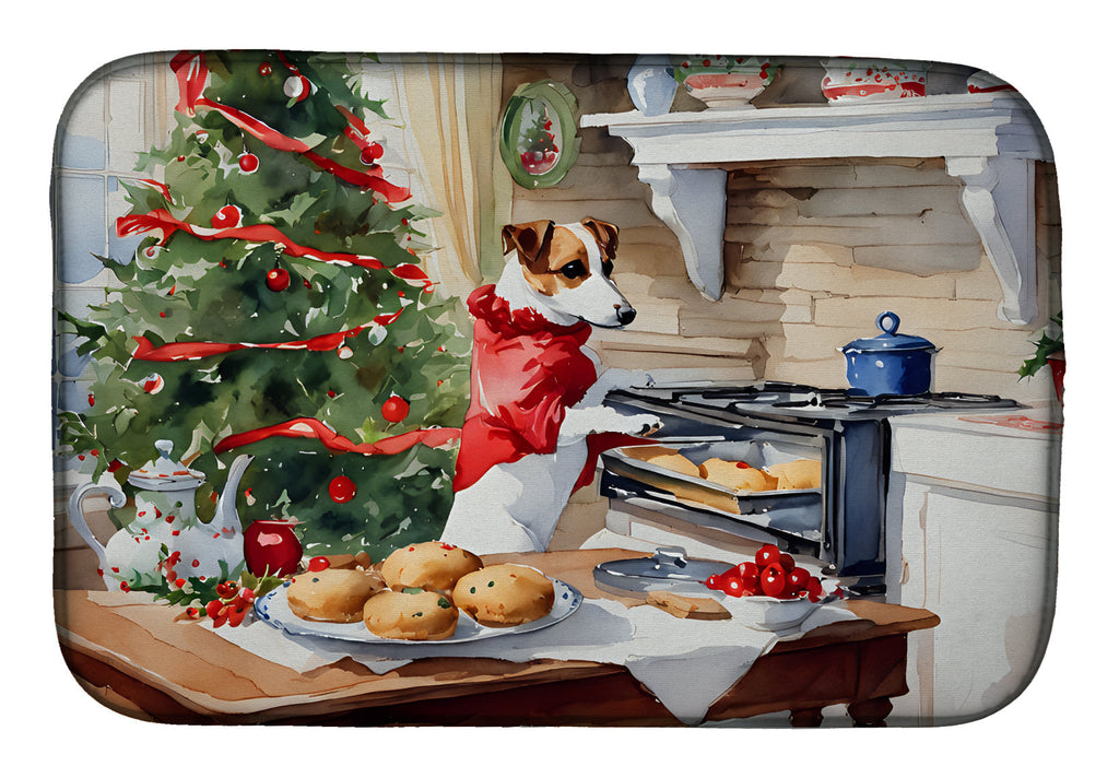 Jack Russell Terrier Christmas Cookies Dish Drying Mat Absorbent Dish Drying Mat Pad for Kitchen Counter Dish Drainer Mat for Countertop, 14 x 21", Multicolor
