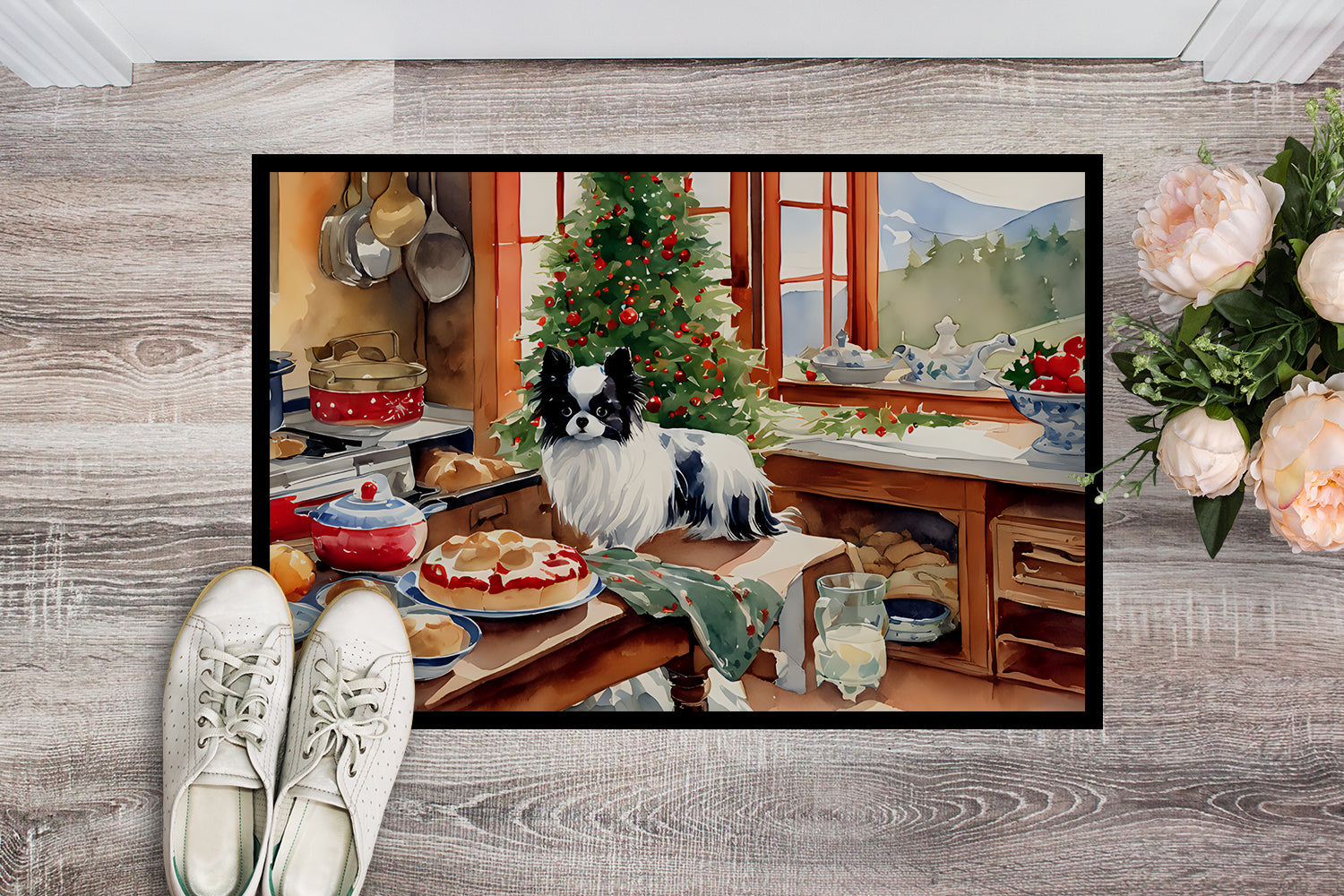 Japanese Chin Christmas Cookies Doormat Indoor Outdoor 24H X 36W Front Door Mat Rugs for Entryway, Non Slip Washable Low Pile,