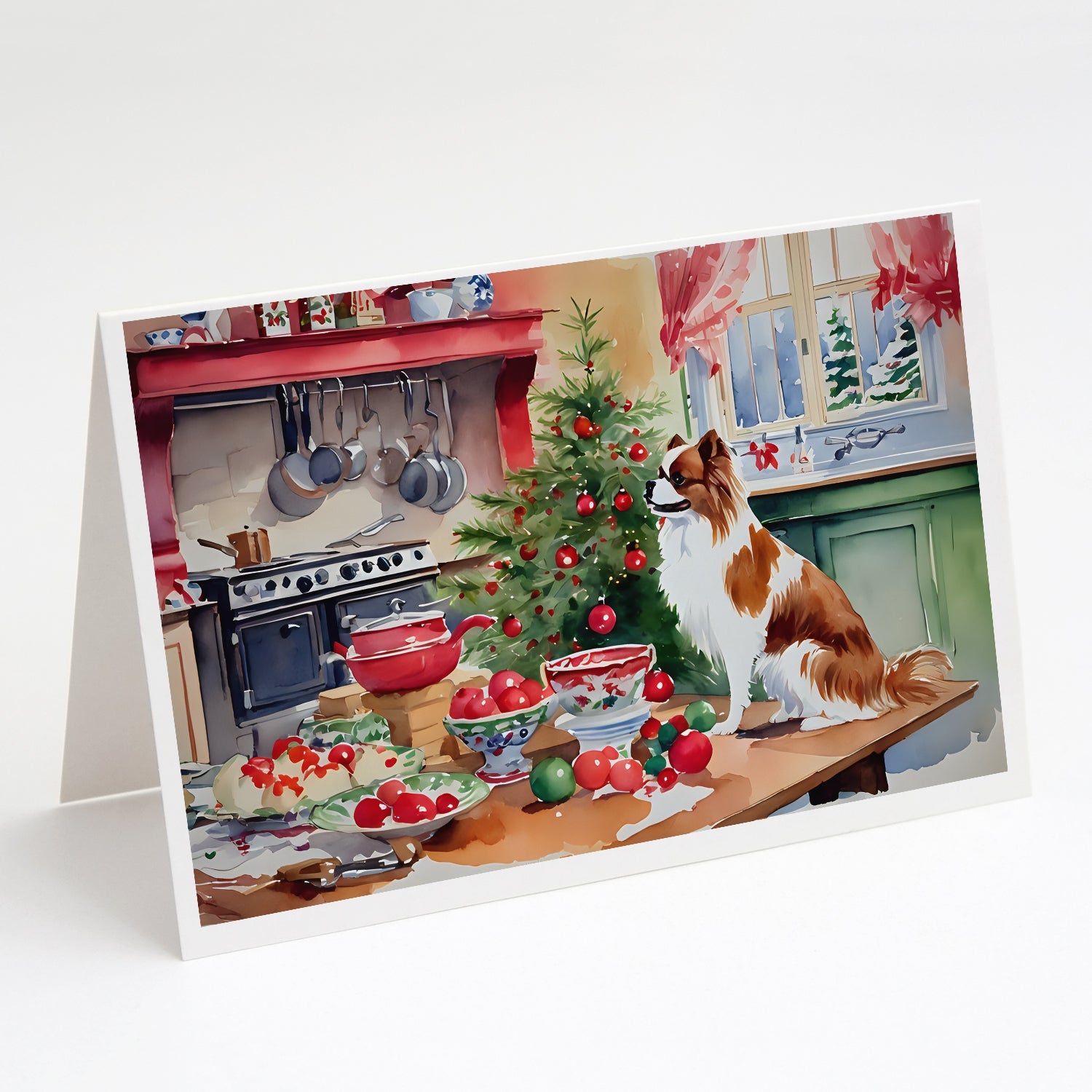 Japanese Chin Christmas Cookies Greeting Cards Pack of 8 Blank Cards with Envelopes Whimsical A7 Size 5x7