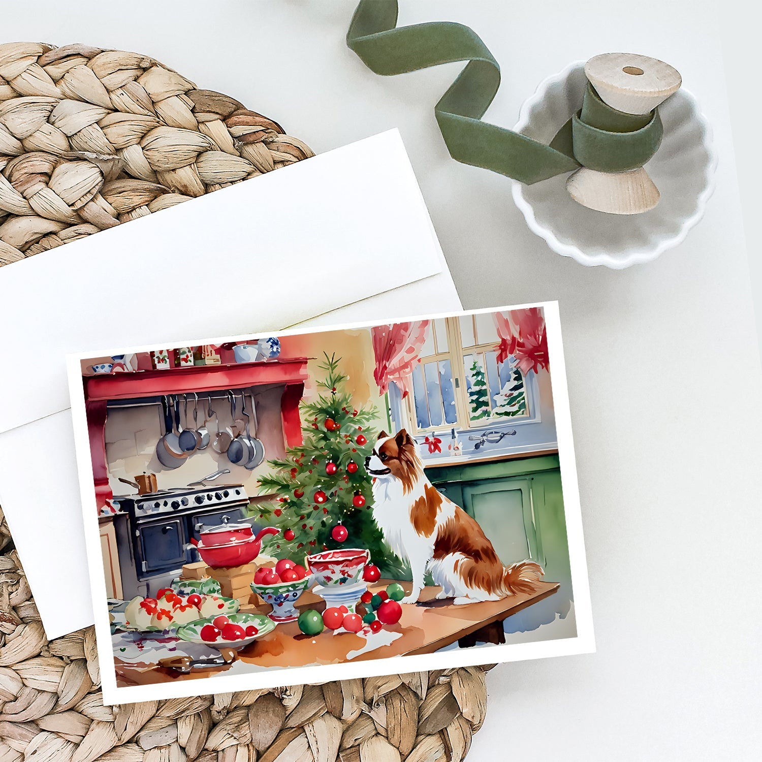 Japanese Chin Christmas Cookies Greeting Cards Pack of 8 Blank Cards with Envelopes Whimsical A7 Size 5x7